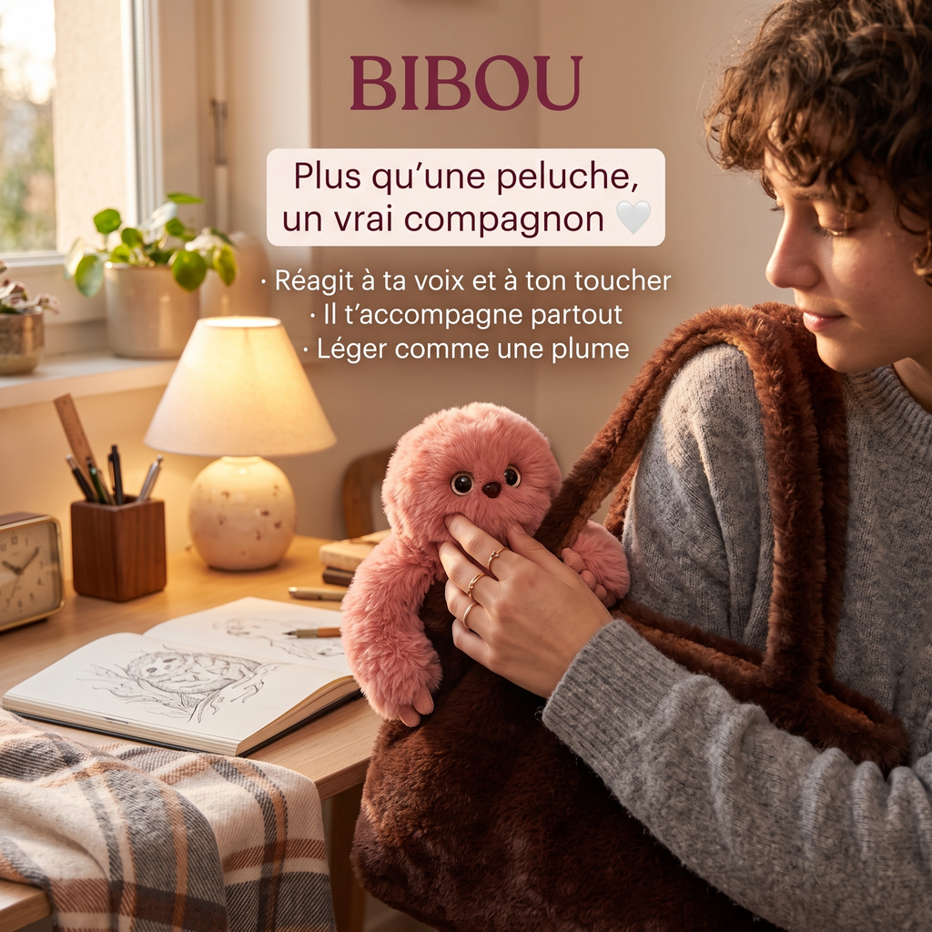 Bibou™ — Peluche Interactive Compagnon, Réagit au Son, Ressent et Répond