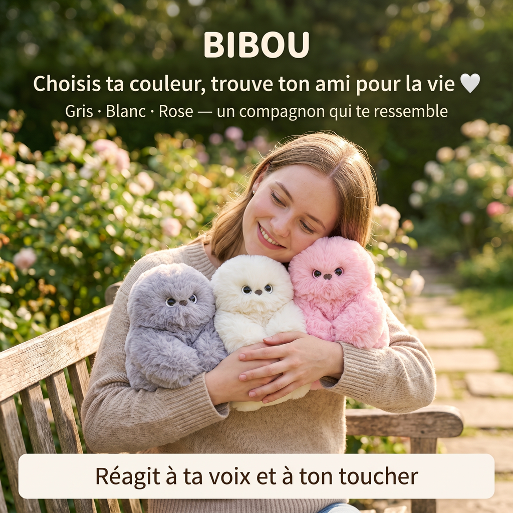 Bibou™ — Peluche Interactive Compagnon, Réagit au Son, Ressent et Répond