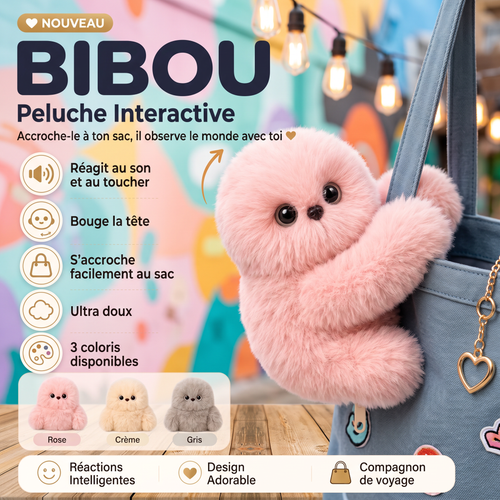 Bibou™ — Peluche Interactive Compagnon, Réagit au Son, Ressent et Répond